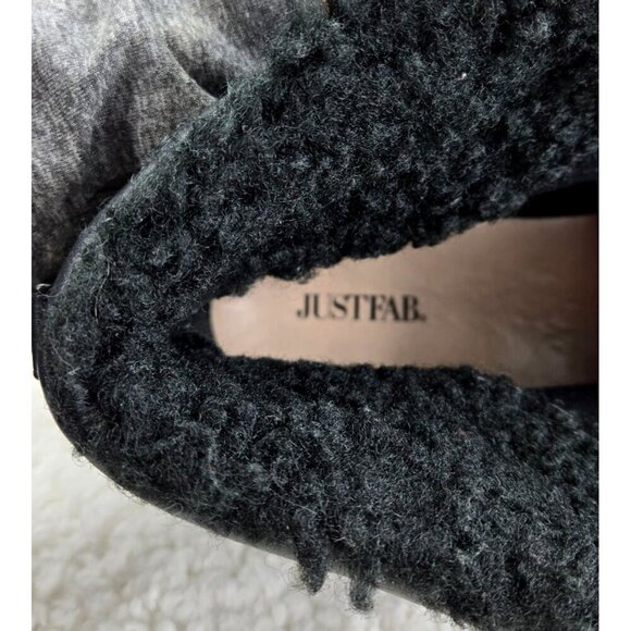 Ankle Boots Urban Hiking Black Lace-Up ARI Justfab Faux Shearling Gold Tone Buck - Picture 12 of 15